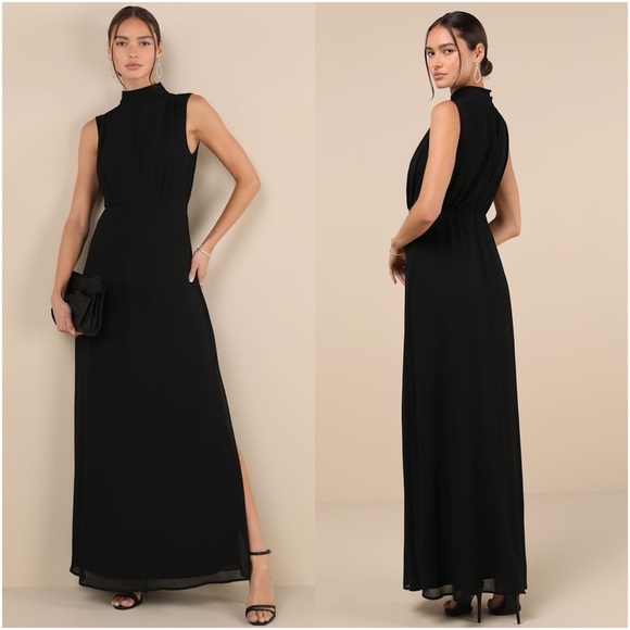 Lulus Dresses & Skirts - LULU'S Classic Elegance Black
Chiffon Sleeveless Mock Neck Maxi
Dress